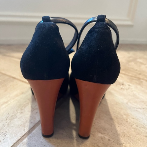 Celine black suede and brown leather wedges - Picture 7 of 17